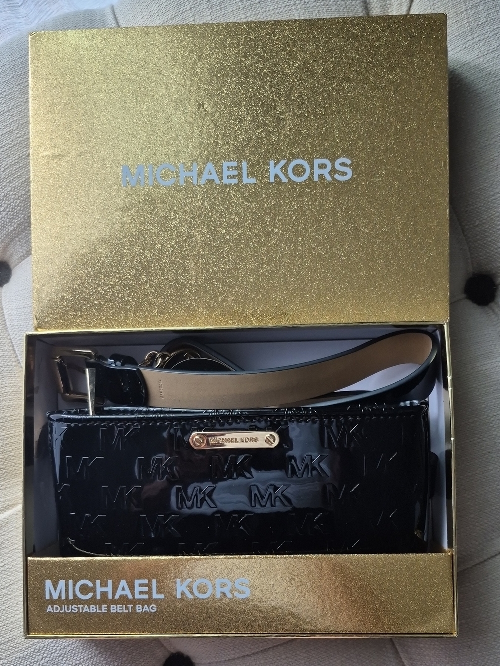NWT Michael Kors Black Patent Belt Bag...Original Box